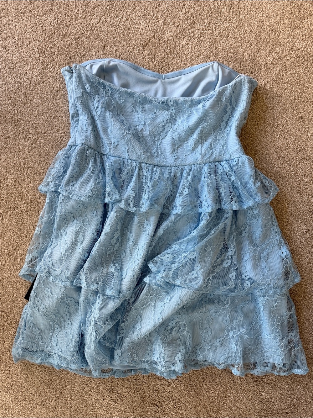 NWT Lulus Strapless Light Blue Lace Tiered Mini Dress XL - Picture 8 of 10